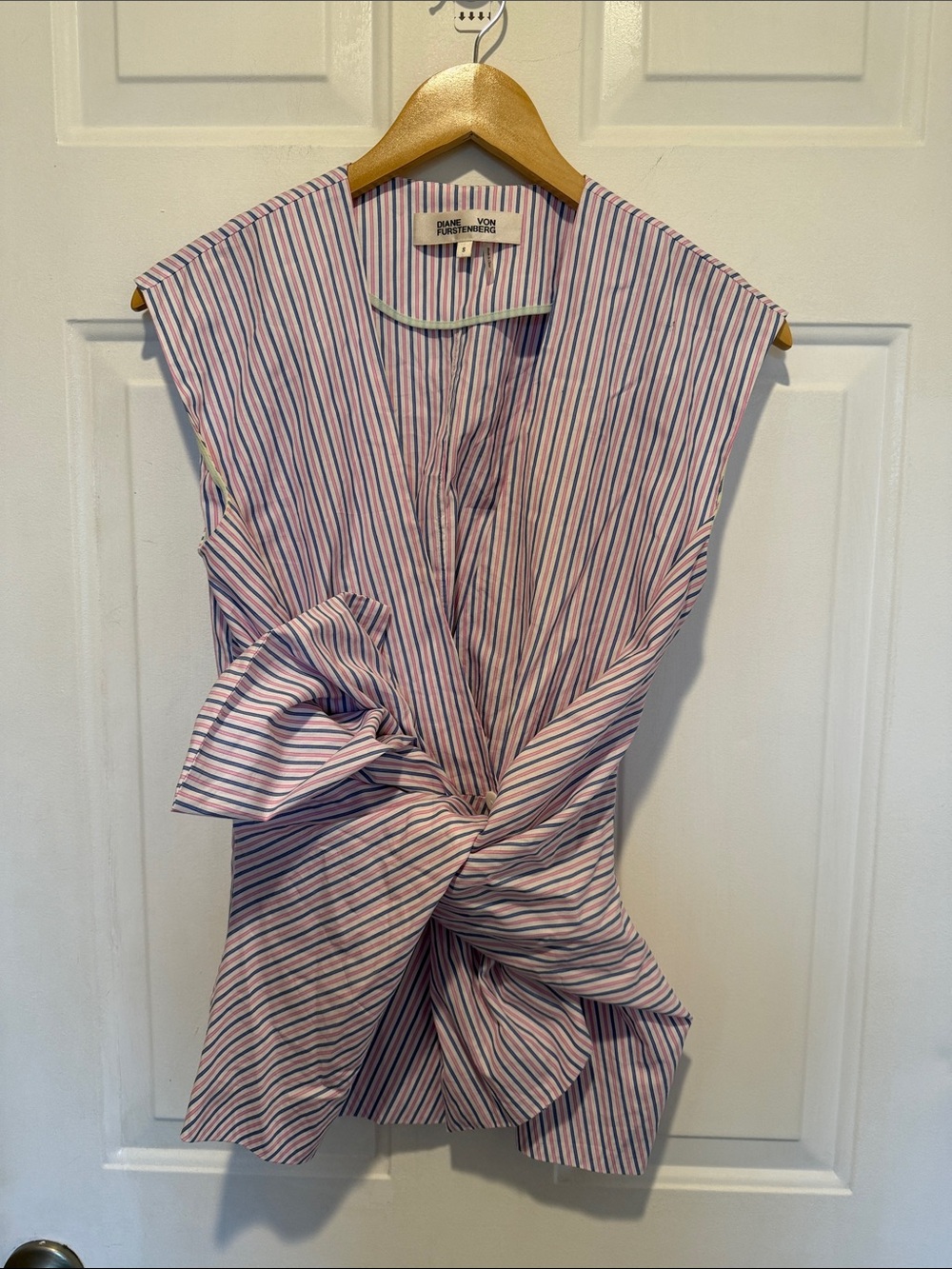 Diane Von Furstenberg Taffy Tie Striped Sleeveless Blouse
